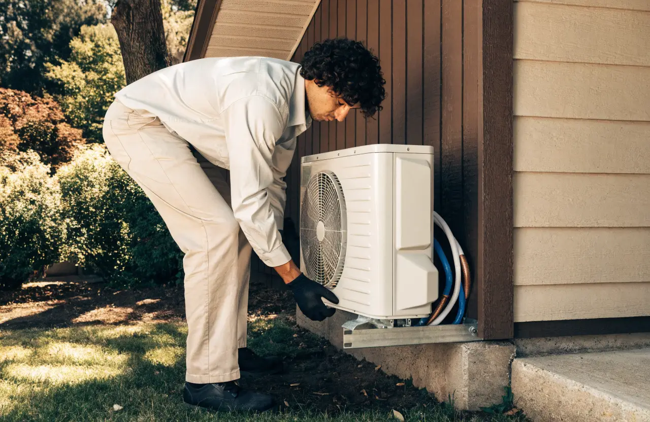 Erkend installateur plaatst een warmtepomp bij een woning
